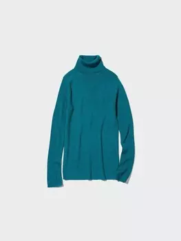 Джемпер с высоким воротом из мериноса в рубчик Uniqlo, зеленый