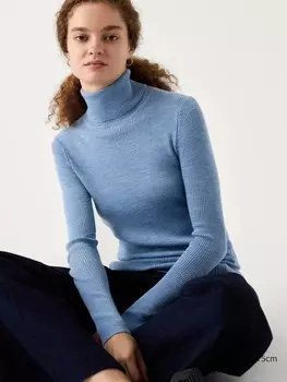 Джемпер с высоким воротом из мериноса в рубчик Uniqlo, синий