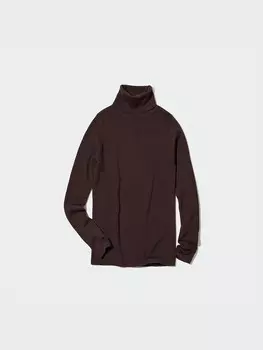 Джемпер с высоким воротом из мериноса в рубчик Uniqlo, коричневый
