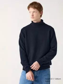 Джемпер с высоким воротом из овечьей шерсти Uniqlo, синий