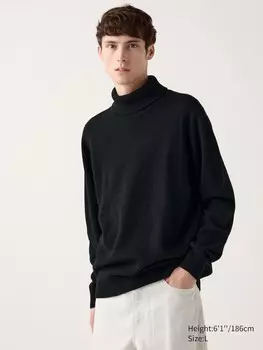 Джемпер с высоким воротом из овечьей шерсти Uniqlo, черный