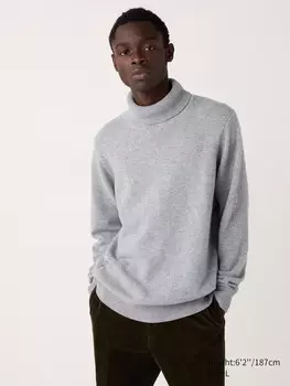 Джемпер с высоким воротом из овечьей шерсти Uniqlo, серый