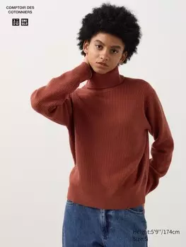 Джемпер с высоким воротом из овечьей шерсти Uniqlo, оранжевый