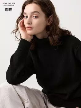 Джемпер с высоким воротом из овечьей шерсти Uniqlo, черный