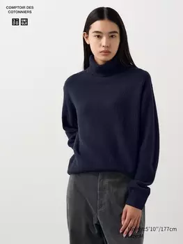 Джемпер с высоким воротом из овечьей шерсти Uniqlo, синий