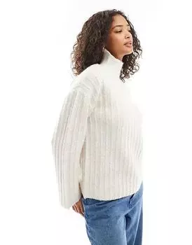Джемпер с высоким воротом в рубчик кремового цвета Threadbare