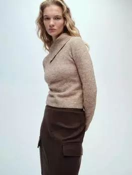 Джемпер с запахом pulguita с отворотом на шее Mango, цвет Grey Beige