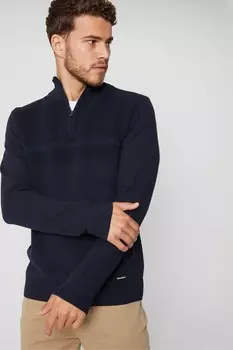 Джемпер с застежкой молнией 1/4, связанный резинкой Threadbare, синий