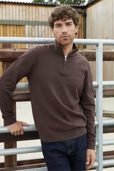 Джемпер с застежкой молнией на четверть длины, связанный спицами «рогожка» Threadbare, коричневый