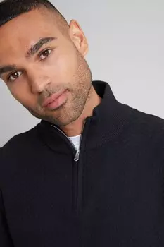 Джемпер с застежкой молнией на четверть длины, связанный спицами «рогожка» Threadbare, черный