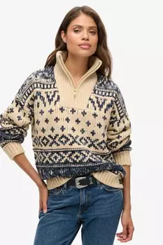 Джемпер с застежкой молнией на воротнике для горнолыжной базы Superdry, экрю