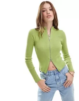 Джемпер с застежкой-молнией спереди, ребристый, зеленого цвета Brave Soul