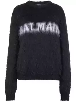 Джемпер с жаккардовым логотипом BALMAIN, черный