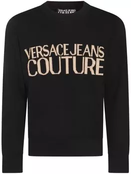 Джемпер с жаккардовым принтом и логотипом Versace Jeans Couture, черный
