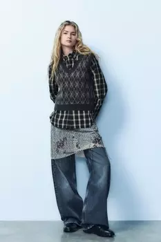 Джемпер с жаккардовым узором ZARA, серый