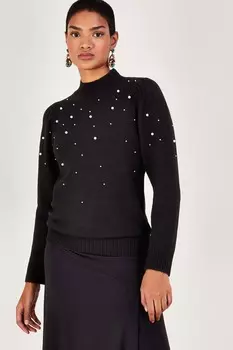 Джемпер с жемчугом Monsoon, черный