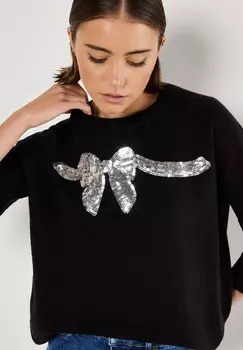 Джемпер SEQUIN EMBELLISHED BOW Apricot, черный