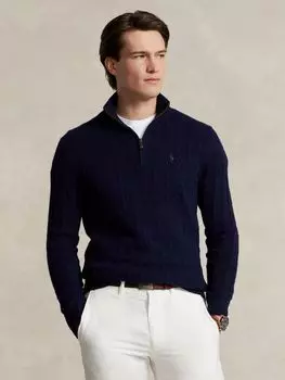 Джемпер шерстяной вязки косой вязки с молнией четверть поло Ralph Lauren, хантер вмс