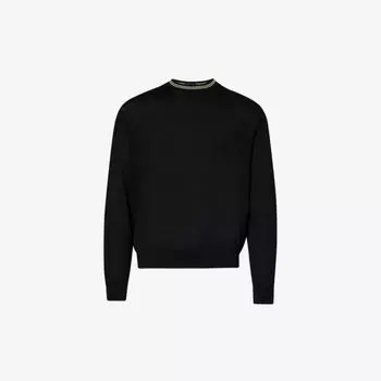 Джемпер шерстяной вязки с круглым вырезом и полосатой отделкой Emporio Armani, цвет nero