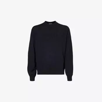 Джемпер шерстяной вязки с текстом-логотипом и интарсией Emporio Armani, цвет emporio navy
