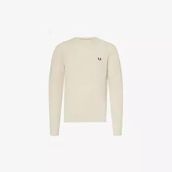 Джемпер шерстяной вязки в рубчик с вышитым логотипом Fred Perry, цвет oatmeal