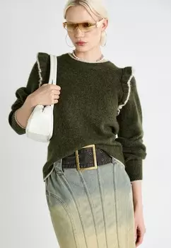 Джемпер SLFALVA FRILLS ONECK Selected Femme, оливковый