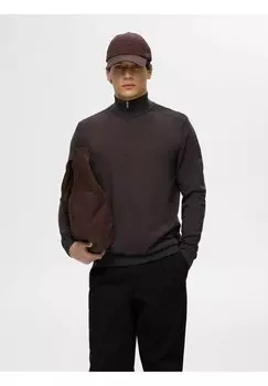 Джемпер SLHBERG HALF ZIP Selected Homme, темно-коричневый