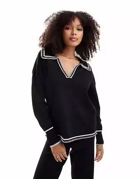 Джемпер SNDYS с трикотажным воротником черного цвета с белой строчкой