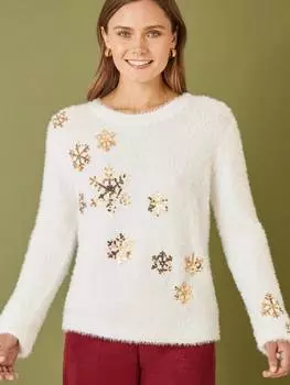 Джемпер-снежинка с блестками mela Yumi, слоновая кость