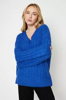 Джемпер сотового цвета с высоким V-образным вырезом Dorothy Perkins, синий