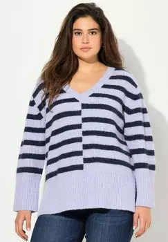 Джемпер SPLIT STRIPE LONG SLEEVE V-NECK Ulla Popken, сине-серый