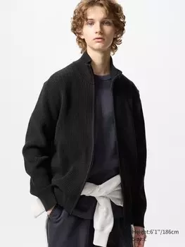 Джемпер средней длины с молнией Uniqlo, цвет 09 черный