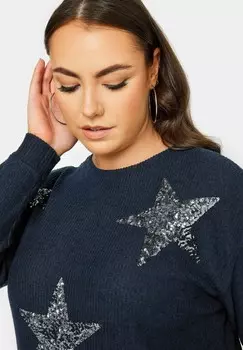 Джемпер STAR SEQUIN Yours Clothing, темно-синий