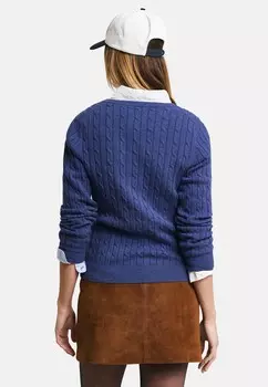 Джемпер STRETCH CABLE V-NECK GANT, темно-синий