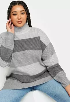 Джемпер STRIPE HIGH NECK Yours Clothing, серый