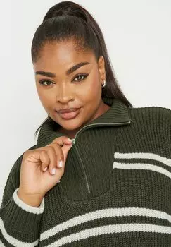 Джемпер STRIPE QUARTER ZIP Yours Clothing, хаки