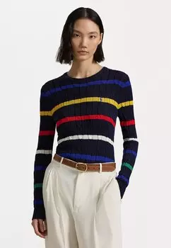 Джемпер STRIPED CABLE KNIT COTTON SWEATER Polo Ralph Lauren, темно-синий