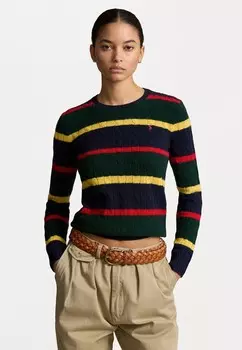 Джемпер STRIPED CABLE-KNIT WOOL-CASHMERE SWEATER Polo Ralph Lauren, темно-синий