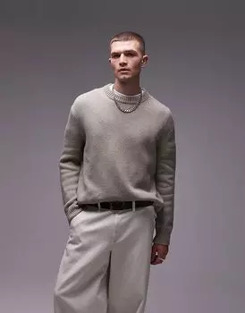 Джемпер свободного кроя ARKET из смеси шерсти бежевого цвета