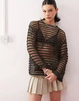 Джемпер свободного кроя Diara с оборками на рукавах темно-серого цвета Weekday