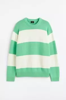 Джемпер свободного кроя из хлопка H&amp;M, светло-зеленый/белые полосы