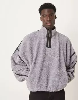 Джемпер свободного кроя с контрастными швами из серого флиса борг ASOS DESIGN