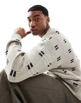 Джемпер свободного кроя с круглым вырезом и геометрическим узором серого цвета Hollister