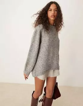 Джемпер свободного кроя с круглым вырезом серого цвета ASOS DESIGN