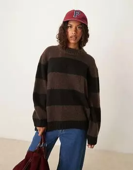 Джемпер свободного кроя с круглым вырезом в коричневую полоску ASOS DESIGN
