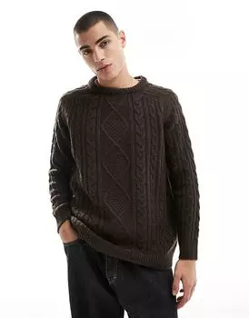 Джемпер свободного кроя с крупной вязкой в коричневом цвете Threadbare