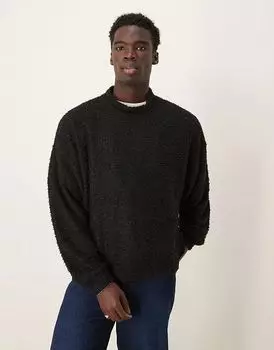 Джемпер свободного кроя с высоким воротом и пушистой текстурой черного цвета ASOS DESIGN