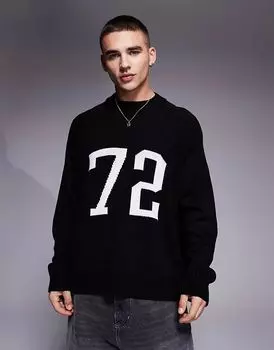 Джемпер свободного кроя в стиле 90-х годов ASOS DESIGN черного цвета с принтом цифр и круглым вырезом