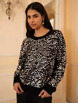 Джемпер свободного покроя с блестками Yumi, черный