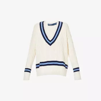 Джемпер свободной вязки cricket с v-образным вырезом Polo Ralph Lauren, бежевый